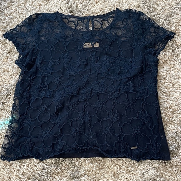 Hollister Tops - Hollister Dark Blue Floral Lace Top‎